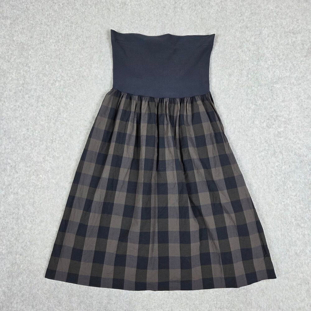 Theory One Size Charcoal Gray/Olive Plaid Strapless Dress